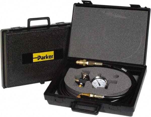 Parker - Accumulator Charging & Gauge Assembly - Includes 3,000 psi Gage, Charging Assembly, Gas Bleeder Valve, Charging Hose and Carrying Case, Use with Hydraulic Accumulators - Americas Industrial Supply