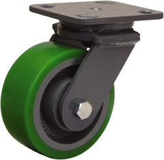 Hamilton - 5" Diam x 2" Wide x 6-1/2" OAH Top Plate Mount Swivel Caster - Polyurethane Mold onto Cast Iron Center, 1,050 Lb Capacity, Tapered Roller Bearing, 4 x 5" Plate - Americas Industrial Supply