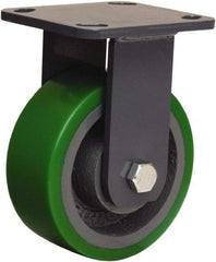 Hamilton - 5" Diam x 2" Wide x 6-1/2" OAH Top Plate Mount Rigid Caster - Polyurethane Mold onto Cast Iron Center, 1,050 Lb Capacity, Tapered Roller Bearing, 4 x 4-1/2" Plate - Americas Industrial Supply