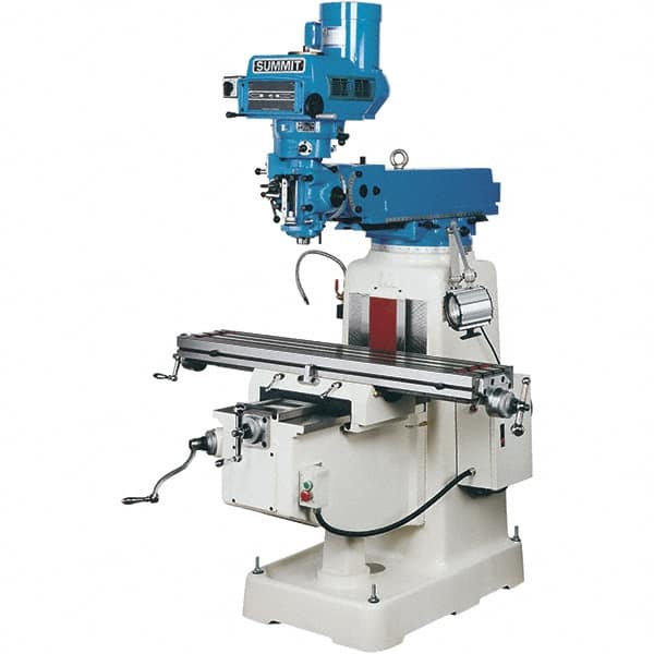 Summit - 10" Table Width x 50" Table Length, Variable Speed Pulley Control, 3 Phase Knee Milling Machine - R8 Spindle Taper, 3 hp - Americas Industrial Supply