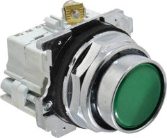 Eaton Cutler-Hammer - 30-1/2mm Mount Hole, Flush, Pushbutton Switch with Contact Block - Round, Green Pushbutton, Nonilluminated, Momentary (MO), Corrosion Resistant, Oiltight and Watertight - Americas Industrial Supply