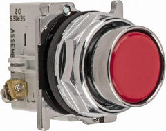 Eaton Cutler-Hammer - 30-1/2mm Mount Hole, Flush, Pushbutton Switch with Contact Block - Round, Red Pushbutton, Nonilluminated, Momentary (MO), Corrosion Resistant, Oiltight and Watertight - Americas Industrial Supply