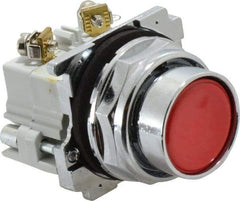 Eaton Cutler-Hammer - 30-1/2mm Mount Hole, Flush, Pushbutton Switch with Contact Block - Round, Red Pushbutton, Nonilluminated, Momentary (MO), Corrosion Resistant, Oiltight and Watertight - Americas Industrial Supply