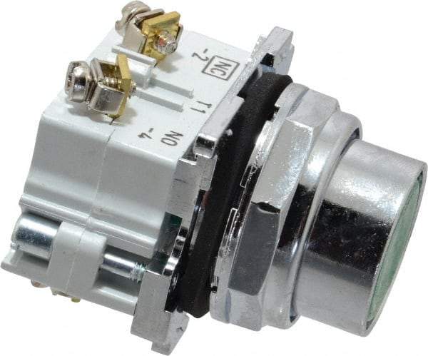 Eaton Cutler-Hammer - 30-1/2mm Mount Hole, Flush, Pushbutton Switch with Contact Block - Round, Green Pushbutton, Nonilluminated, Momentary (MO), Corrosion Resistant, Oiltight and Watertight - Americas Industrial Supply