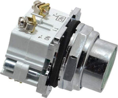 Eaton Cutler-Hammer - 30-1/2mm Mount Hole, Flush, Pushbutton Switch with Contact Block - Round, Green Pushbutton, Nonilluminated, Momentary (MO), Corrosion Resistant, Oiltight and Watertight - Americas Industrial Supply