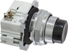 Eaton Cutler-Hammer - 30-1/2mm Mount Hole, Extended Straight, Pushbutton Switch with Contact Block - Round, Black Pushbutton, Nonilluminated, Momentary (MO), Corrosion Resistant, Oiltight and Watertight - Americas Industrial Supply