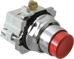 Eaton Cutler-Hammer - 30-1/2mm Mount Hole, Extended Straight, Pushbutton Switch with Contact Block - Round, Red Pushbutton, Nonilluminated, Momentary (MO), Corrosion Resistant, Oiltight and Watertight - Americas Industrial Supply