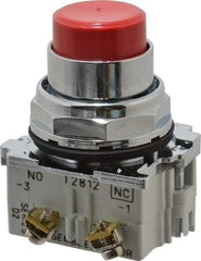 Eaton Cutler-Hammer - 30-1/2mm Mount Hole, Extended Straight, Pushbutton Switch with Contact Block - Round, Red Pushbutton, Nonilluminated, Momentary (MO), Corrosion Resistant, Oiltight and Watertight - Americas Industrial Supply