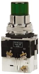Eaton Cutler-Hammer - 30-1/2mm Mount Hole, Pushbutton Switch with Contact Block - Round, Green Pushbutton, Illuminated, Momentary (MO), Corrosion Resistant, Oiltight and Watertight - Americas Industrial Supply
