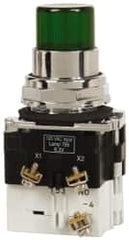 Eaton Cutler-Hammer - 30-1/2mm Mount Hole, Pushbutton Switch with Contact Block - Round, Green Pushbutton, Illuminated, Momentary (MO), Corrosion Resistant, Oiltight and Watertight - Americas Industrial Supply