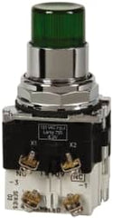 Eaton Cutler-Hammer - 30-1/2mm Mount Hole, Pushbutton Switch with Contact Block - Round, Green Pushbutton, Illuminated, Momentary (MO), Corrosion Resistant, Oiltight and Watertight - Americas Industrial Supply