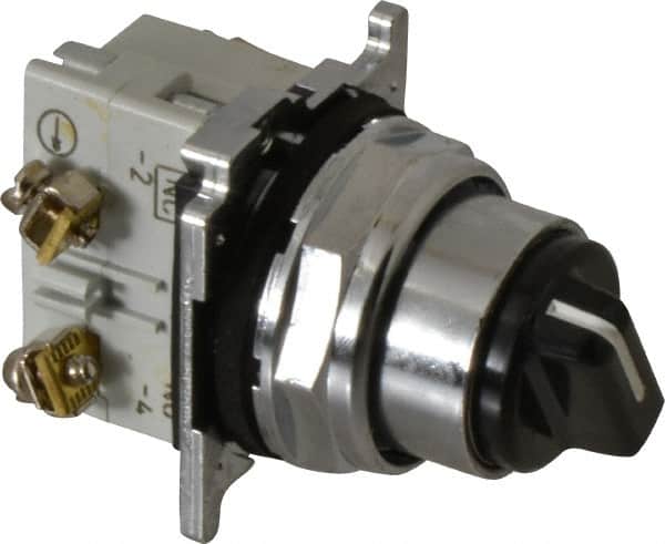 Eaton Cutler-Hammer - 30-1/2mm Mount Hole, 2 Position, Knob Operated, Selector Switch with Contact Blocks - Black, Maintained (MA), Nonilluminated, 1 Contact Block, NO/NC, Oil and Watertight - Americas Industrial Supply
