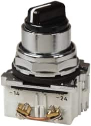Eaton Cutler-Hammer - 30-1/2mm Mount Hole, 3 Position, Knob Operated, Selector Switch with Contact Blocks - Black, Maintained (MA), Nonilluminated, 1 Contact Block, 2NO, Oil and Watertight - Americas Industrial Supply