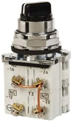 Eaton Cutler-Hammer - 30-1/2mm Mount Hole, 3 Position, Knob Operated, Selector Switch with Contact Blocks - Black, Maintained (MA), Nonilluminated, 2 Contact Blocks, 2NO/2NC, Oil and Watertight - Americas Industrial Supply