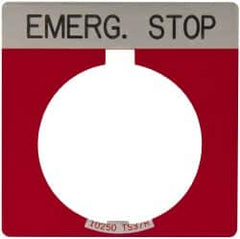 Eaton Cutler-Hammer - Square, Legend Plate - Emergency Stop - Red Background, 30-1/2mm Hole Diameter - Americas Industrial Supply