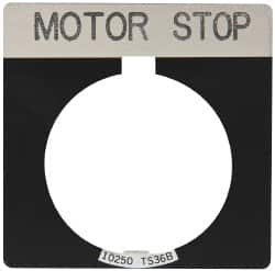 Eaton Cutler-Hammer - Square, Legend Plate - Motor Stop - Black Background, 30-1/2mm Hole Diameter - Americas Industrial Supply