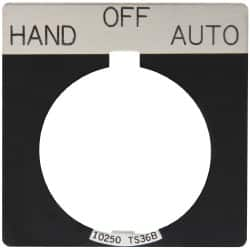 Eaton Cutler-Hammer - Square, Legend Plate - Auto-Off-Hand - Black Background, 30-1/2mm Hole Diameter - Americas Industrial Supply