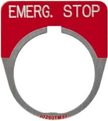 Eaton Cutler-Hammer - Round, Legend Plate - Emergency Stop - Red Background, 30-1/2mm Hole Diameter - Americas Industrial Supply