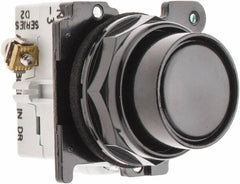 Eaton Cutler-Hammer - 30-1/2mm Mount Hole, Flush, Pushbutton Switch with Contact Block - Round, Black Pushbutton, Nonilluminated, Momentary (MO), Corrosion Resistant, Oiltight and Watertight - Americas Industrial Supply