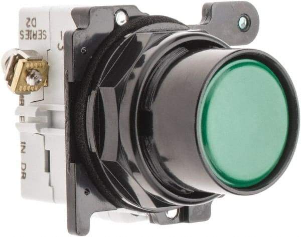 Eaton Cutler-Hammer - 30-1/2mm Mount Hole, Flush, Pushbutton Switch with Contact Block - Round, Green Pushbutton, Nonilluminated, Momentary (MO), Corrosion Resistant, Oiltight and Watertight - Americas Industrial Supply