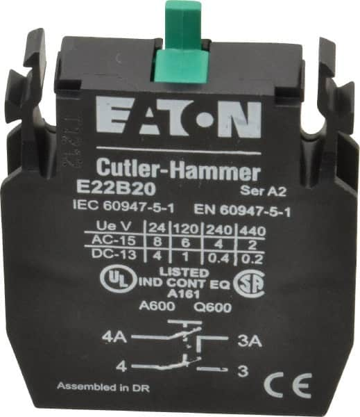 Eaton Cutler-Hammer - 2NO, Electrical Switch Contact Block - 22-1/2mm Hole, For Use with Indicating Lights, Pushbuttons - Americas Industrial Supply