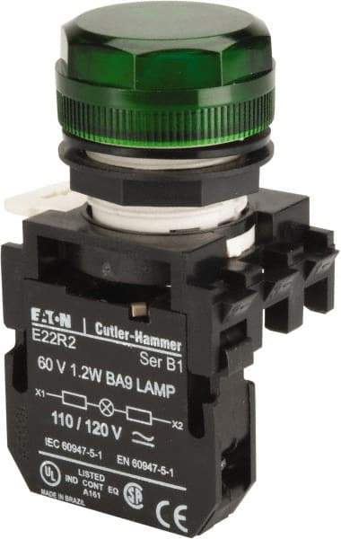 Eaton Cutler-Hammer - 120 VAC/VDC Green Lens Incandescent Indicating Light - Round Lens - Americas Industrial Supply