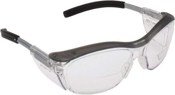 3M - +2, Clear Lenses, Anti-Fog, Framed Magnifying Safety Glasses - UV Protection, Adjustable Temples, Gray Plastic Frame, ANSI Z87.1-2010 - Americas Industrial Supply
