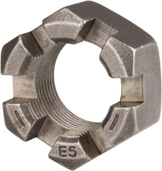 Value Collection - 1-1/4 - 12 UNF Grade 2 Steel Slotted Locknut - 1-7/8" Width Across Flats, 1-1/16" High, Uncoated - Americas Industrial Supply