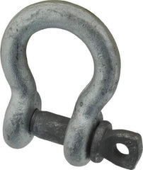 Made in USA - 7/16" Nominal Chain Size, 1.5 Ton Carbon Steel Screw Anchor Shackle - 7/16" Diam, 1/2" Pin Diam, 1-3/4" High x 23/32" Wide Inside Jaw, 1-5/32" Inside Width, 1-1/8" Max Body Thickness - Americas Industrial Supply