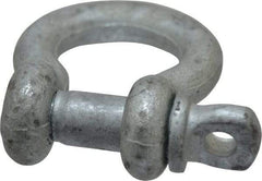 Made in USA - 1/2" Nominal Chain Size, 2 Ton Carbon Steel Screw Anchor Shackle - 1/2" Diam, 5/8" Pin Diam, 1-15/16" High x 13/16" Wide Inside Jaw, 1-1/4" Inside Width, 1-1/4" Max Body Thickness - Americas Industrial Supply