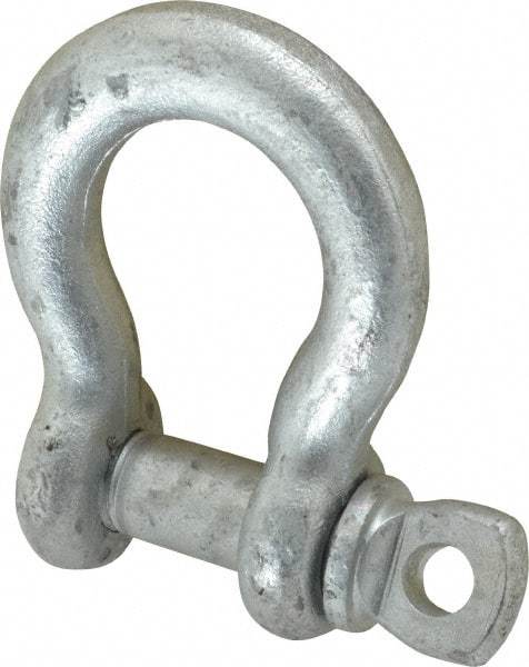 Made in USA - 5/8" Nominal Chain Size, 3.25 Ton Carbon Steel Screw Anchor Shackle - 5/8" Diam, 3/4" Pin Diam, 2-7/16" High x 1-1/16" Wide Inside Jaw, 1-9/16" Inside Width, 1-7/16" Max Body Thickness - Americas Industrial Supply