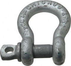 Made in USA - 3/4" Nominal Chain Size, 4.75 Ton Carbon Steel Screw Anchor Shackle - 3/4" Diam, 7/8" Pin Diam, 2-13/16" High x 1-1/4" Wide Inside Jaw, 1-13/16" Inside Width, 1-3/4" Max Body Thickness - Americas Industrial Supply