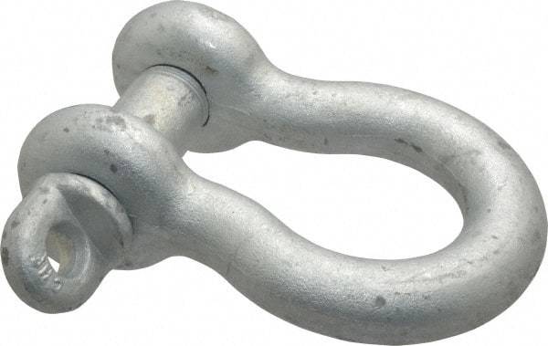 Made in USA - 1-1/8" Nominal Chain Size, 9.5 Ton Carbon Steel Screw Anchor Shackle - 1-1/8" Diam, 1-1/4" Pin Diam, 4-1/4" High x 1-13/16" Wide Inside Jaw, 2-15/16" Inside Width, 2-5/8" Max Body Thickness - Americas Industrial Supply