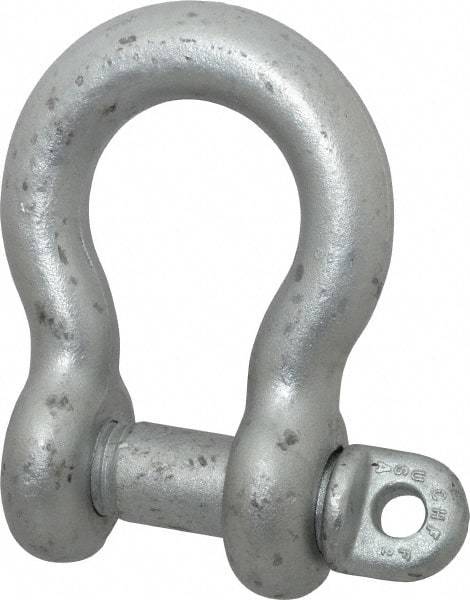 Made in USA - 1-1/4" Nominal Chain Size, 12 Ton Carbon Steel Screw Anchor Shackle - 1-1/4" Diam, 1-3/8" Pin Diam, 4-1/2" High x 2" Wide Inside Jaw, 3-1/4" Inside Width, 3" Max Body Thickness - Americas Industrial Supply