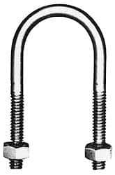Made in USA - 1/2-13 UNC, 5" Long, Round U Bolt Clamp with No Mount Plate for 3" Pipe - 1-1/2" Thread Length, 3-1/2" Wide, Steel - Americas Industrial Supply