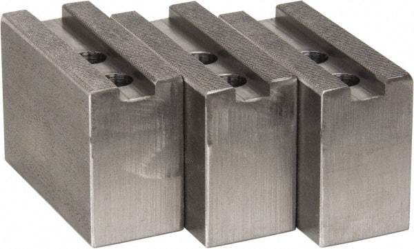 H & R Manufacturing - 8" Chuck Capacity, 1.5mm x 60° Serrated Attachment, Square Soft Lathe Chuck Jaw - 3 Jaws, Steel, 1" Btw Mount Hole Ctrs, 3-1/2" Long x 1-1/2" Wide x 2-1/2" High, 0.551" Groove, 12mm Fastener - Americas Industrial Supply