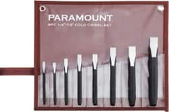 Paramount - 8 Piece Cold Chisel Set - 5, 5-1/8, 5-3/8, 5-9/16, 6, 6-3/4, 6-7/8 & 8" OAL, Sizes Included 1/4 to 7/8" - Americas Industrial Supply