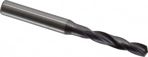 Kennametal - 6.10108mm 140° Spiral Flute Solid Carbide Screw Machine Drill Bit - Right Hand Cut, 34mm Flute Length, 79mm OAL, Standard Point, Straight Shank - Americas Industrial Supply