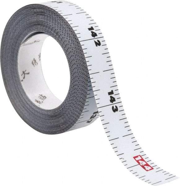 US Tape - 12 Ft. Long x 1/2 Inch Wide, 1/16 Inch Graduation, White, Steel Adhesive Tape Measure - Americas Industrial Supply
