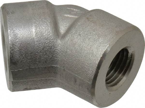 Merit Brass - 1/4" Grade 304/304L Stainless Steel Pipe 45° Elbow - FNPT x FNPT End Connections, 3,000 psi - Americas Industrial Supply