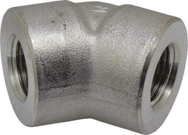 Merit Brass - 1/2" Grade 304/304L Stainless Steel Pipe 45° Elbow - FNPT x FNPT End Connections, 3,000 psi - Americas Industrial Supply