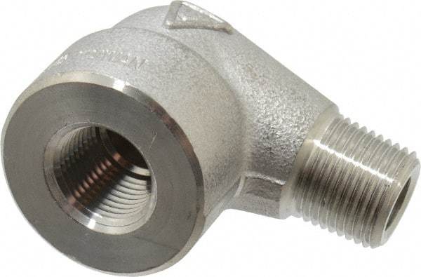 Merit Brass - 3/8" Grade 304/304L Stainless Steel Pipe 90° Street Elbow - FNPT x MNPT End Connections, 3,000 psi - Americas Industrial Supply