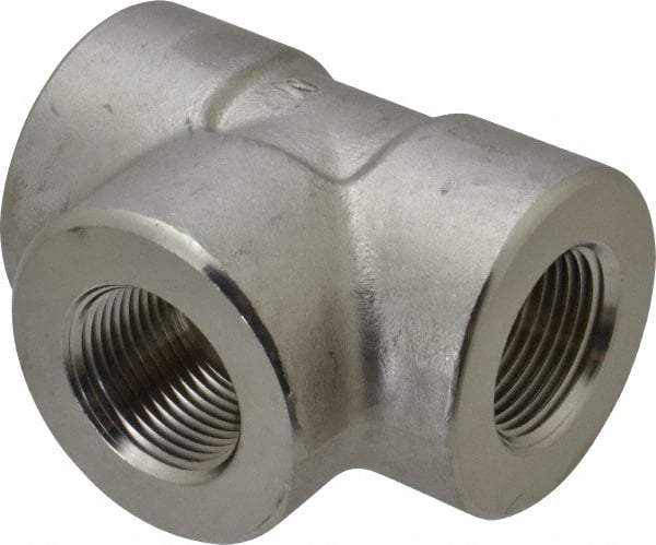 Merit Brass - 1" Grade 304/304L Stainless Steel Pipe Tee - FNPT x FNPT x FNPT End Connections, 3,000 psi - Americas Industrial Supply