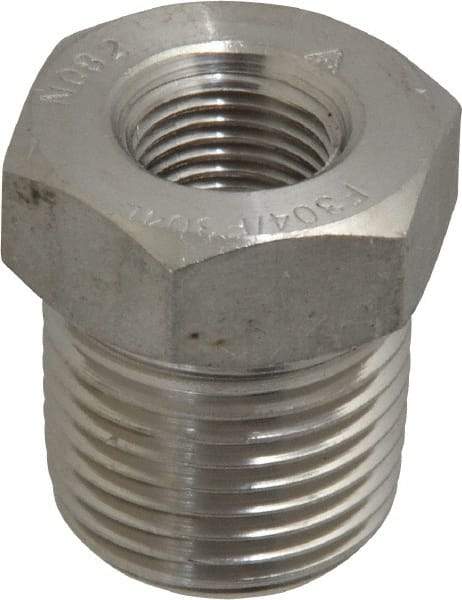 Merit Brass - 3/8 x 1/8" Grade 304/304L Stainless Steel Pipe Hex Bushing - MNPT x FNPT End Connections, 3,000 psi - Americas Industrial Supply