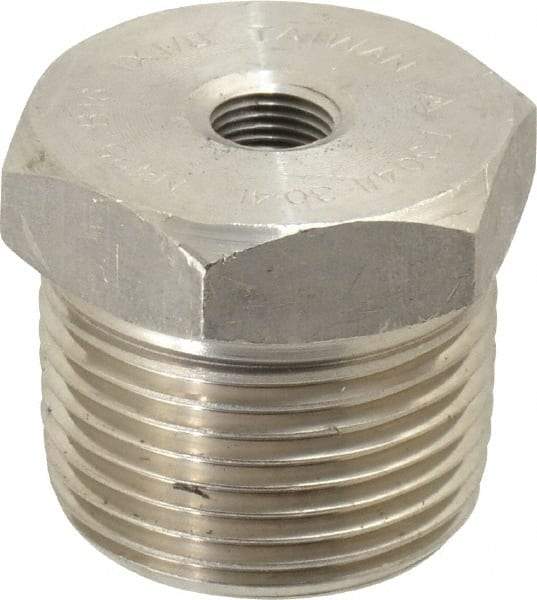 Merit Brass - 1 x 1/8" Grade 304/304L Stainless Steel Pipe Hex Bushing - MNPT x FNPT End Connections, 3,000 psi - Americas Industrial Supply