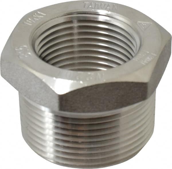 Merit Brass - 1-1/4 x 1" Grade 304/304L Stainless Steel Pipe Hex Bushing - MNPT x FNPT End Connections, 3,000 psi - Americas Industrial Supply