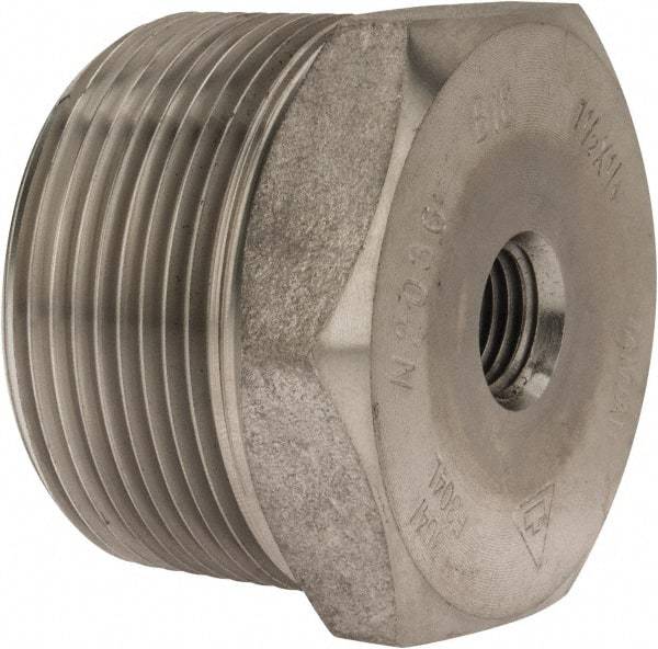 Merit Brass - 1-1/2 x 1/4" Grade 304/304L Stainless Steel Pipe Hex Bushing - MNPT x FNPT End Connections, 3,000 psi - Americas Industrial Supply