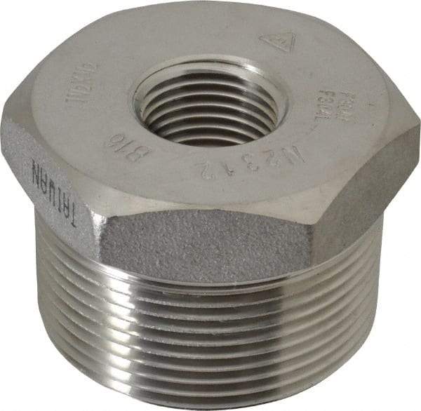 Merit Brass - 1-1/2 x 1/2" Grade 304/304L Stainless Steel Pipe Hex Bushing - MNPT x FNPT End Connections, 3,000 psi - Americas Industrial Supply