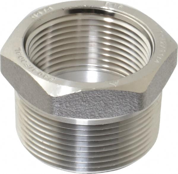 Merit Brass - 1-1/2 x 1-1/4" Grade 304/304L Stainless Steel Pipe Hex Bushing - MNPT x FNPT End Connections, 3,000 psi - Americas Industrial Supply