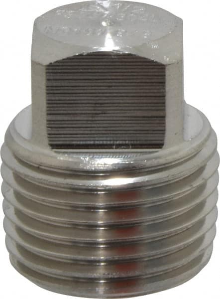 Merit Brass - 1/2" Grade 304/304L Stainless Steel Pipe Square Head Plug - MNPT End Connections, 3,000 psi - Americas Industrial Supply